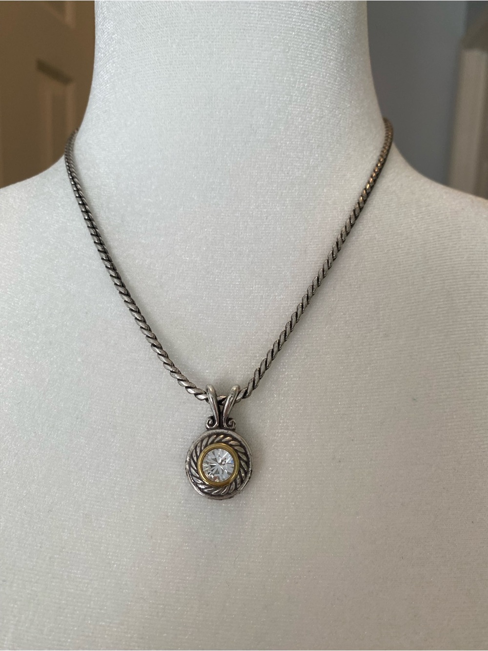Brighton Two-Tone Rope Medallion Necklace with Clear Center Stone
